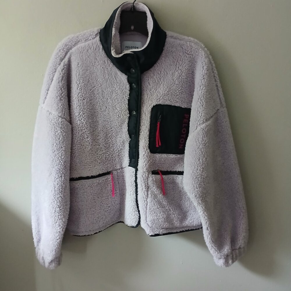 Peloton Women's Size Medium Caviar Warm Sherpa Sweater Long Sleeve Pocket Purple